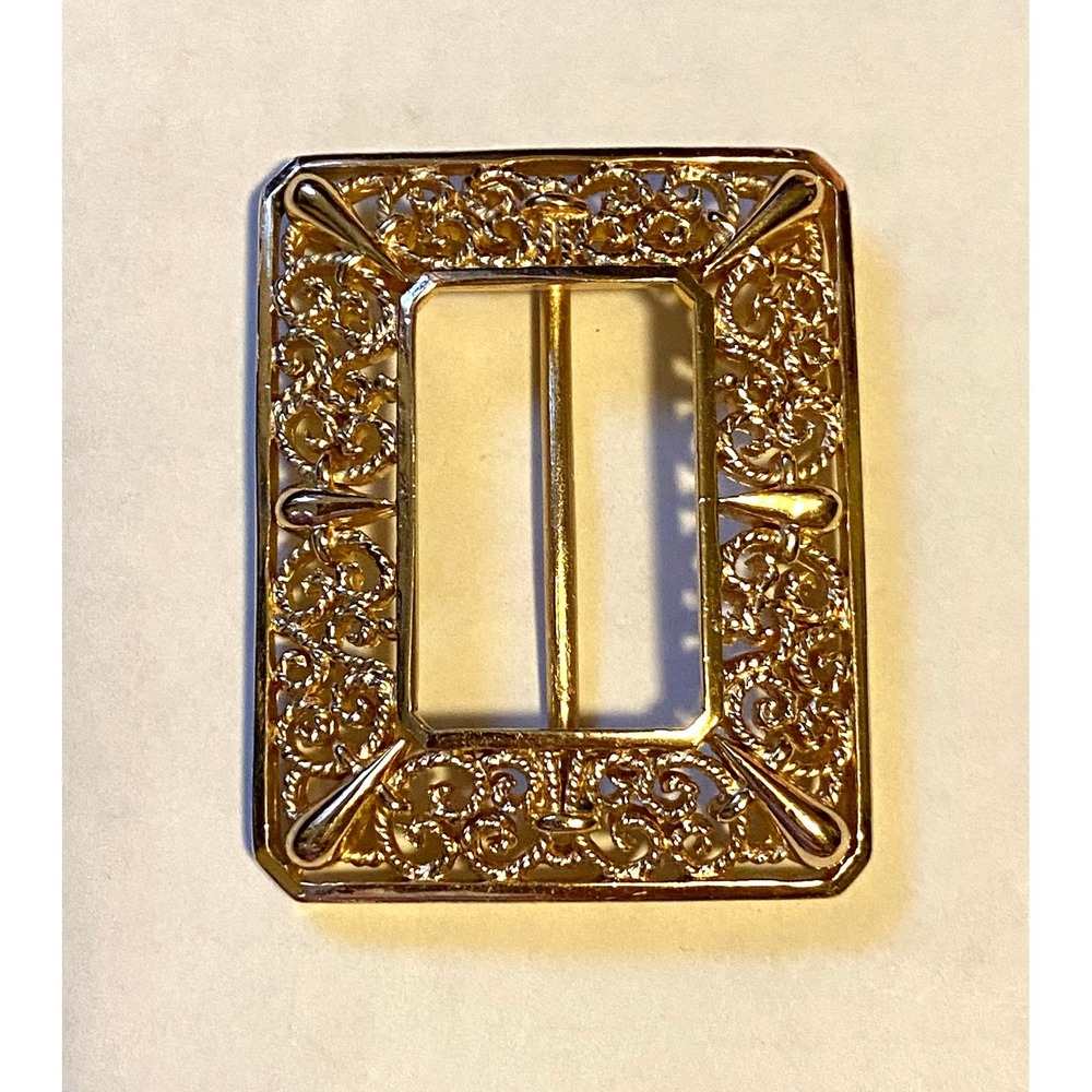 Vintage Trifari Sash Scarf Buckle Pin Gold Tone